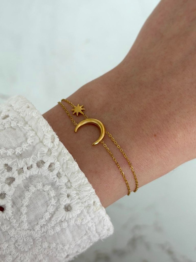 Sku0554 Retro Gold Astrology Women Minimalist Moon Bracelet Stainless Steel